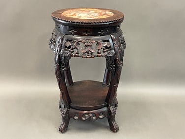 CHINESE MARBLE TOP CARVED SIDE TABLE