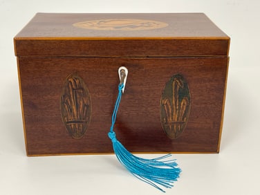 CONCH SHELL & PRINCE OF WALES INLAID TEA CADDY