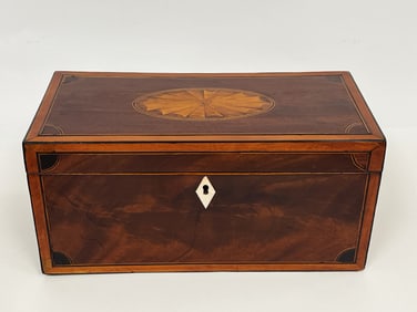 LARGE 19TH C INLAID TEA CADDY