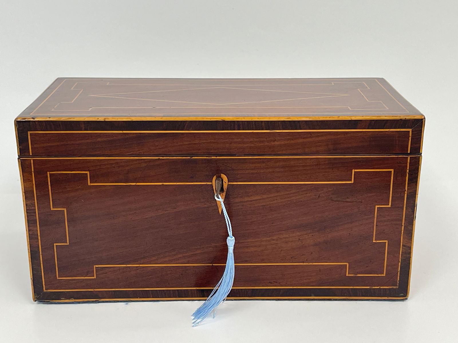 LARGE 19TH C LINE INLAID ENGLISH TEA CADDY (1 of 6)