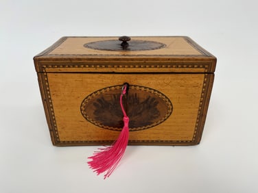 19TH C SATIN WOOD DOUBLE LIDDED TEA CADDY