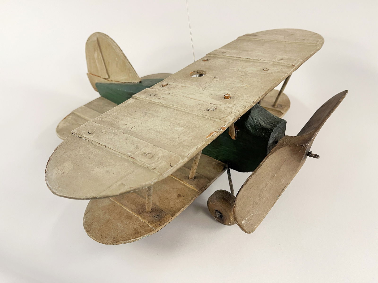 C 1920’s WOODEN BIPLANE: C 1920’s WOODEN BIPLANE Well detailed, old painted surfaces.11 X 17 X 5