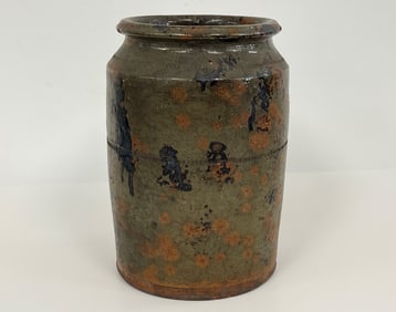 LARGE DECORATED REDWARE CROCK