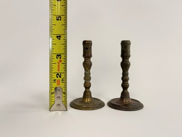 PAIR OF WONDERFUL & RARE MINIATURE TALL BRASS TAPER STICKS C. 1650