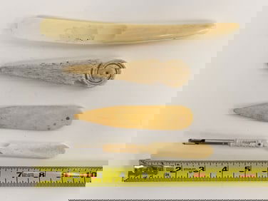 4 PIECES OF CARVED SEAL OR WHALEBONE DESK TOOLS