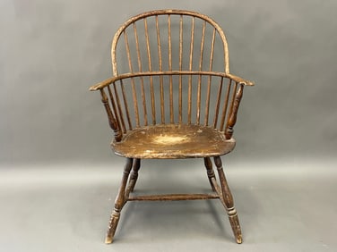 18TH C MA. SACK BACK WINDSOR ARMCHAIR