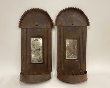 PAIR OF LARGE SIZE TIN CANDLE SCONCES