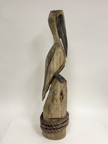FOLK ART CARVED WOODEN PELICAN