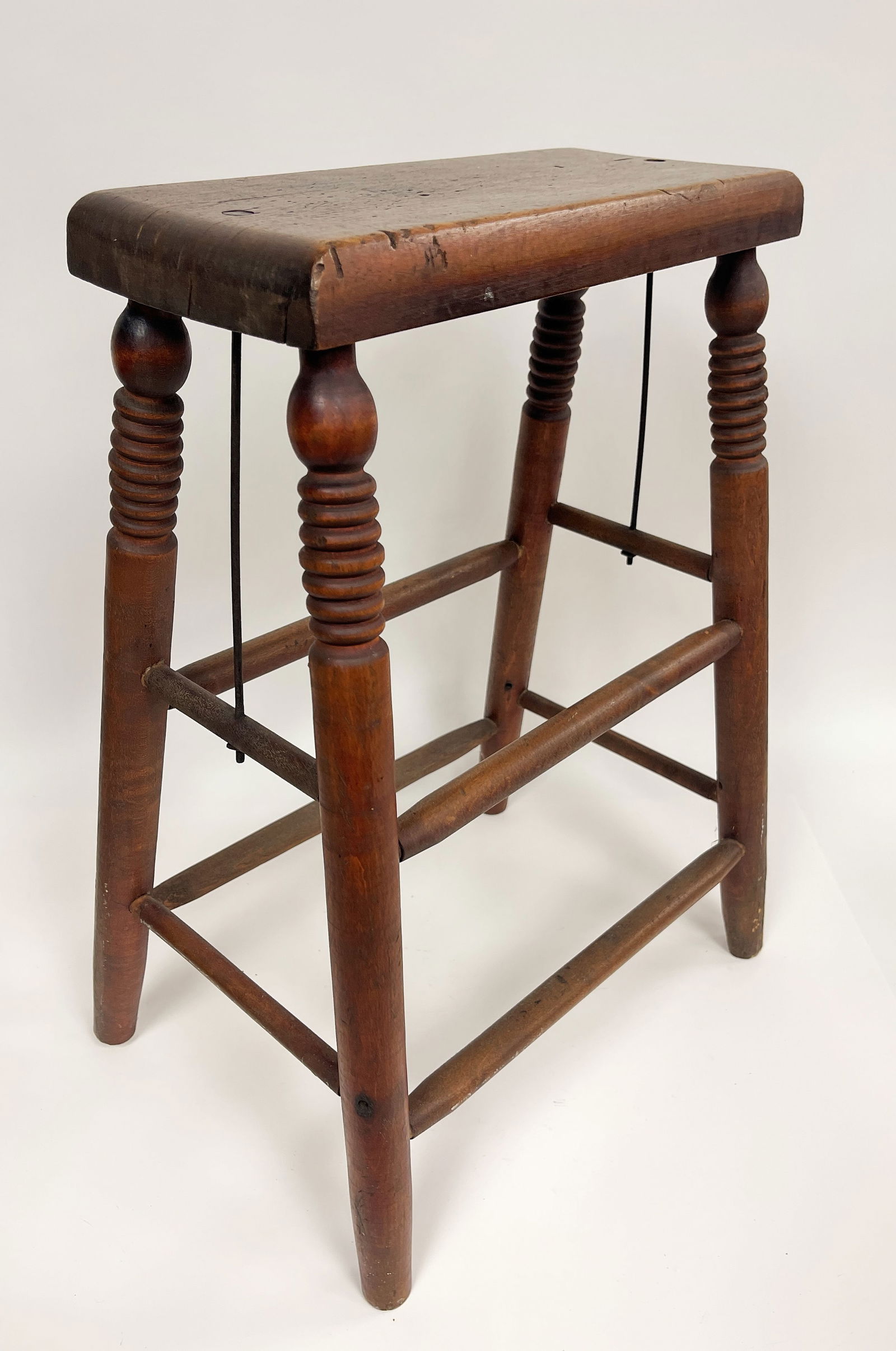 TALL PRIMITIVE WOODEN STOOL (1 of 4)