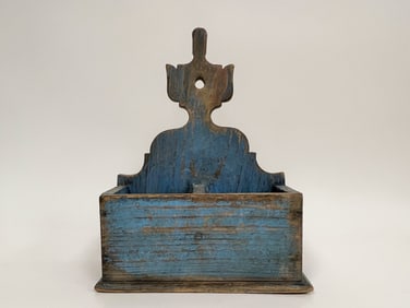 19TH C BLUE PAINTED WALL BOX