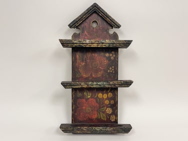 EARLY FOLK ART PAINT DECORATED SPOON RACK