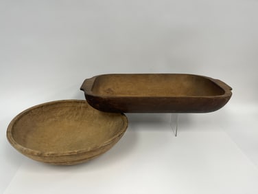 LOT OF 19TH C MAPLE TRENCHER AND 19TH C BIRDSEYE MAPLE BOWL