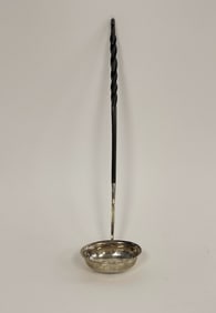 BALEEN HANDLED FRENCH SILVER WINE TASTER W/ 1753 LOUIS XV COIN IN WELL (1715-1774)