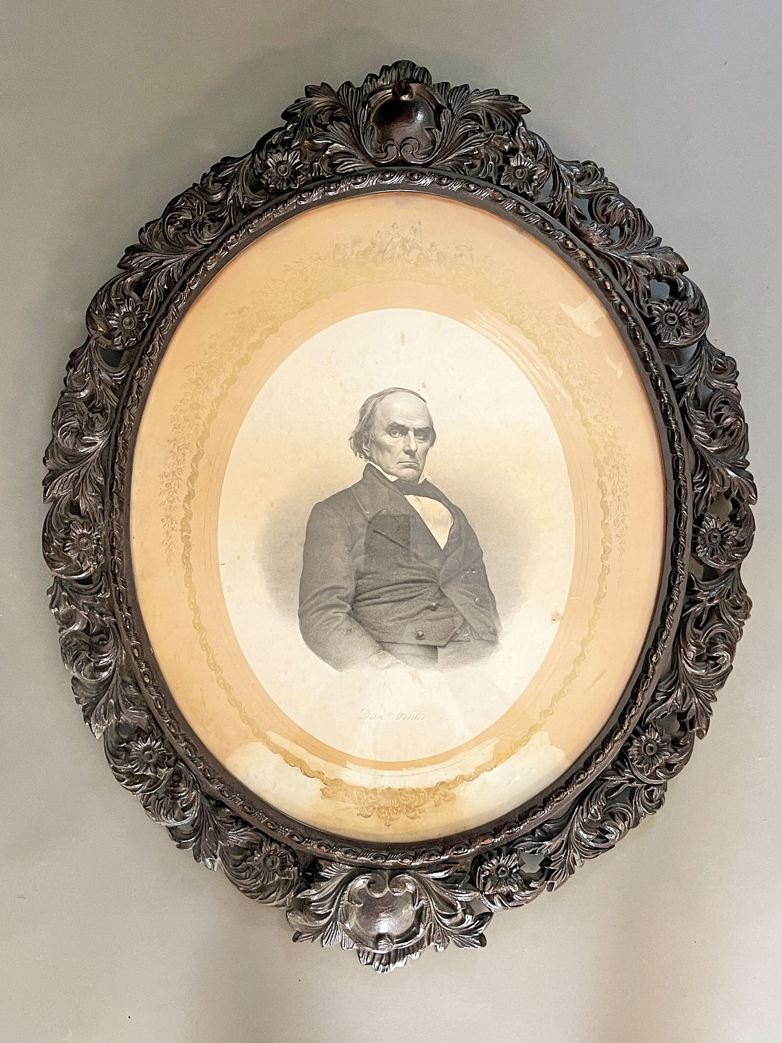LARGE EXUBERANTLY CARVED AMERICAN WALNUT FRAME SHOWING DANIEL WEBSTER LITHO (1 of 2)