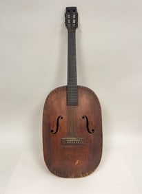 ANTIQUE FOLK ART GUITAR MADE FROM AN EARLY CHOPPING BOWL