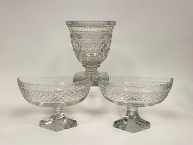 THREE PIECE IRISH CUT GLASS GROUPING