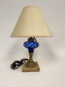 SANDWICH GLASS BLUE CUT TO CLEAR LAMP