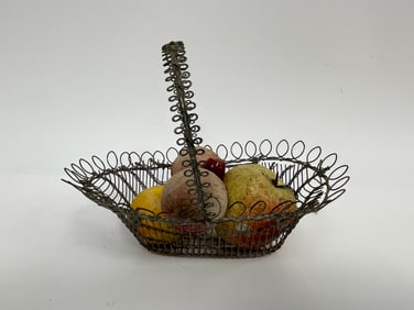 MINIATURE WIRE GATHERING BASKET , CHRISTMAS ORNAMENTS