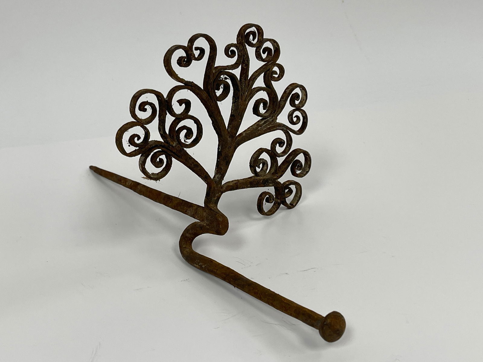 STICKING TOMMY W/ FANCIFUL TREE CUTOUT BACK,: STICKING TOMMY W/ FANCIFUL TREE CUTOUT BACK, & UNUSUAL CLOAK HOOK12" x 6"