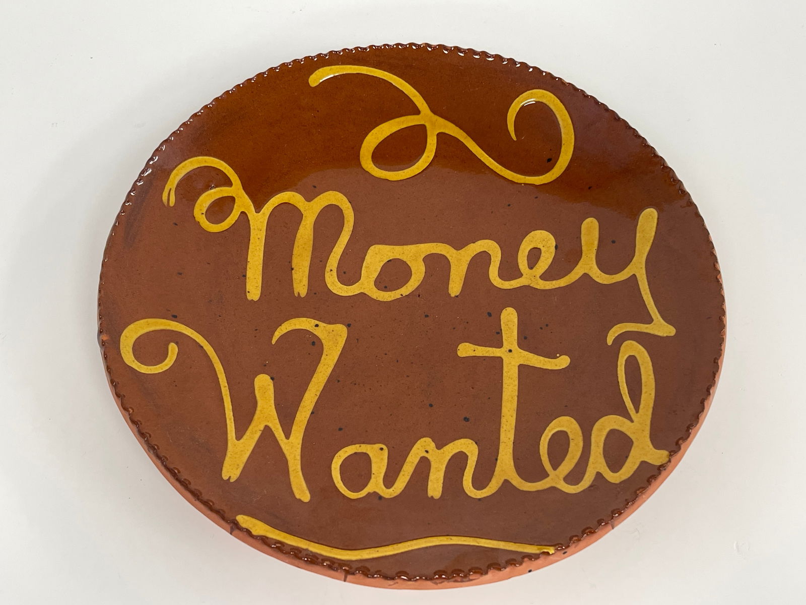 LESTER BREINIGER REDWARE PLATE “MONEY WANTED (1 of 3)