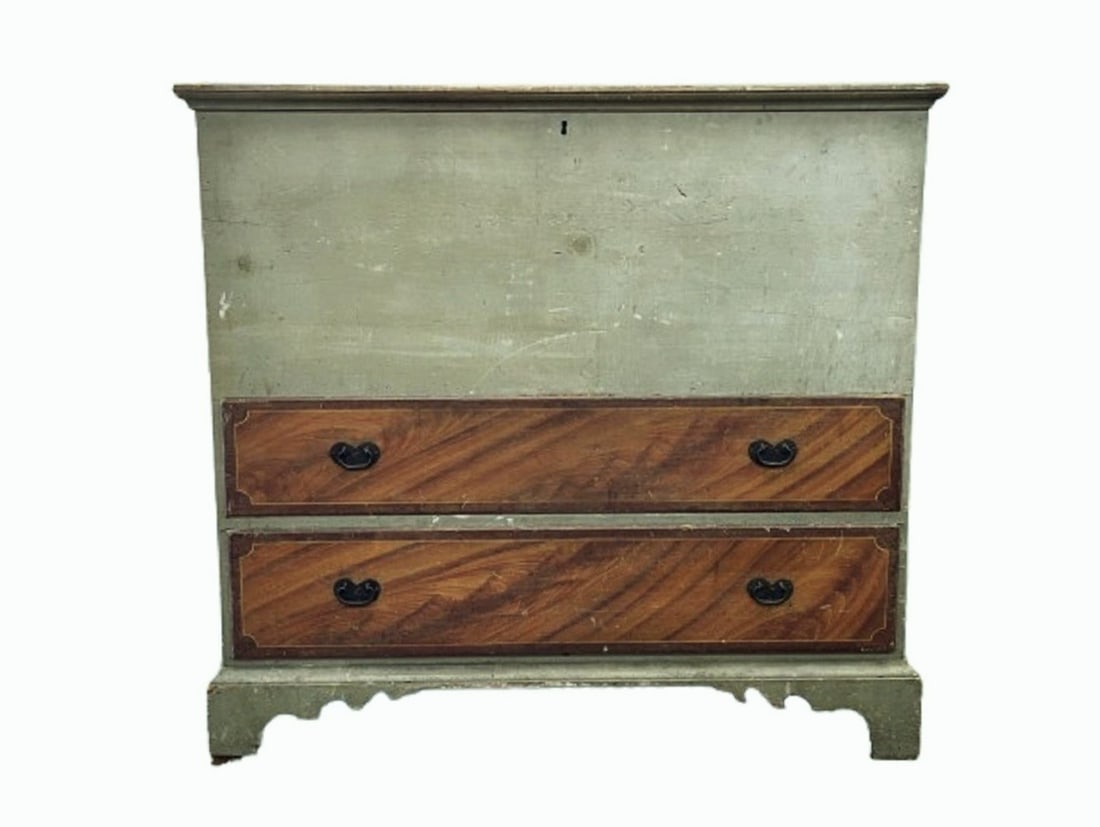 18TH C BLUE TWO DRAWER BLANKET CHEST (1 of 8)
