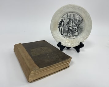 UNCLE TOM'S CABIN LOT 6" PEARLWARE PLATE WITH SCARCE SCENE AND 1852 VOL. 1