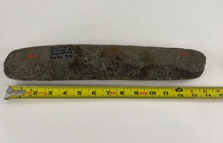 NATIVE AMERICAN STONE MORTAR CELT FROM BLOODY BROOK, DEERFIELD, MASS.