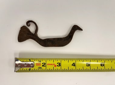 FORGED IRON FLINT STRIKER W/ HANDLE IN THE SHAPE OF A PEAFOWL BIRD