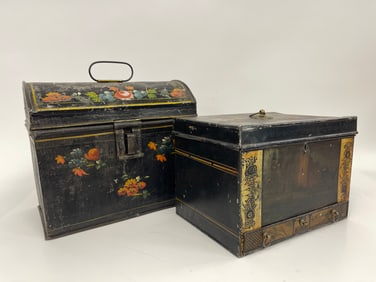 2 LARGE TOLEWARE DOCUMENT BOXES,1 WITH DRAWER