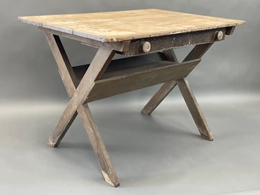 EARLY PRIMITIVE SAWBUCK TABLE
