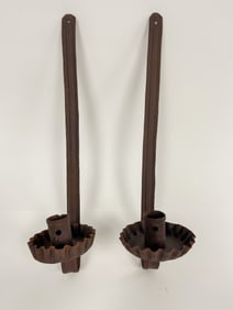 PAIR OF LONG, THIN SHAFTED, SHEET IRON SCONCES