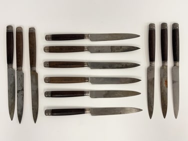 SET OF 12 KELLER, PARIS WOODEN HANDLED EARLY STEAK KNIVES