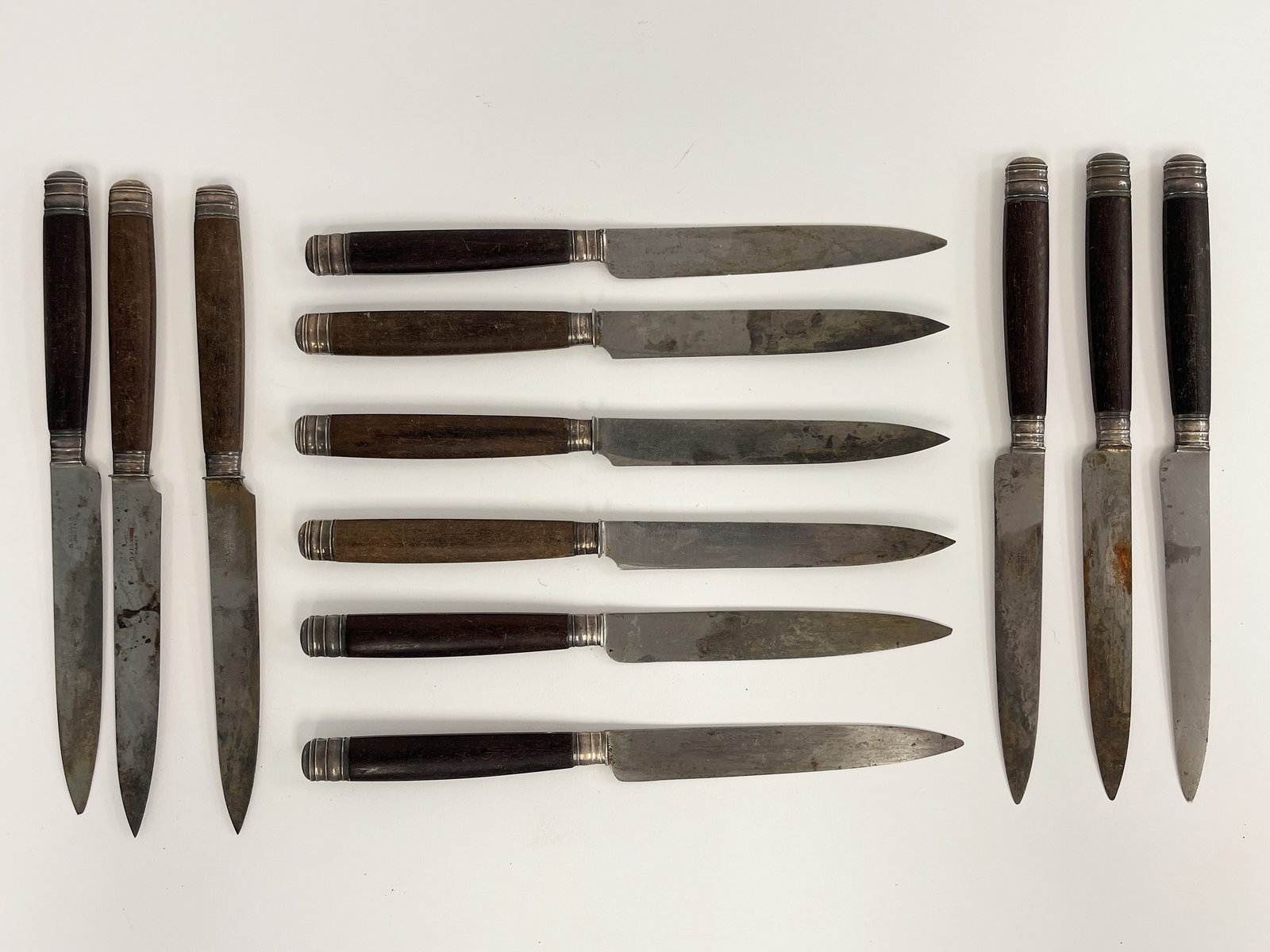 SET OF 12 KELLER, PARIS WOODEN HANDLED EARLY STEAK KNIVES (1 of 4)