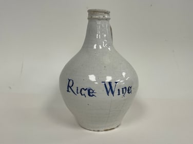 DUTCH 17THC STYLE WHITE DELFT BOTTLE WORDED RICE WINE