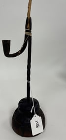 17TH OR 18THC FORGED IRON RUSH LIGHT W/ EARLY PIECE OF RUSH & CANDLE SOCKET