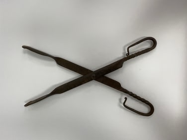 PAIR OF EARLY 18THC FORGED IRON EMBER TONGS