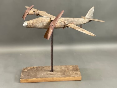 RARE FOLK ART WOOD AND IRON AIRPLANE