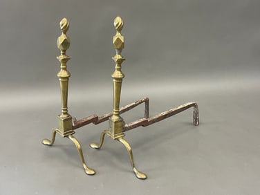 PAIR OF SIGNED "REVERE BOSTON" ANDIRONS.