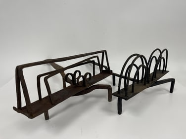 TWO EARLY WROUGHT IRON TOASTERS