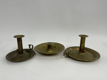 THREE BRASS PAN LIGHTS