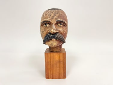 FOLK ART CARVED WOODEN HEAD