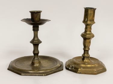 TWO EIGHT SIDED BASE CANDLESTICKS
