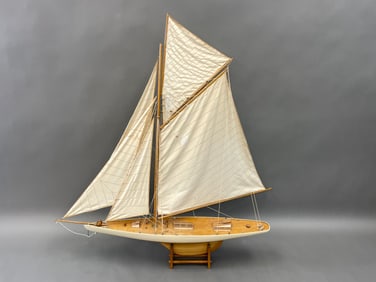 BIG WHITE, SLEEK, FULLY RIGGED POND BOAT 42" X 47"