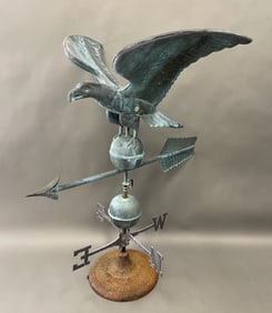 HUGE NICELY PATINATED EAGLE WEATHERVANE W/ CAST IRON DISPLAY BASE 43 X 48