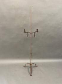 FLOOR STANDING ADJUSTABLE, FORGED IRON, QUEEN ANNE BASE DOUBLE SOCKET, LIGHTING DEVICE 57" X 16"