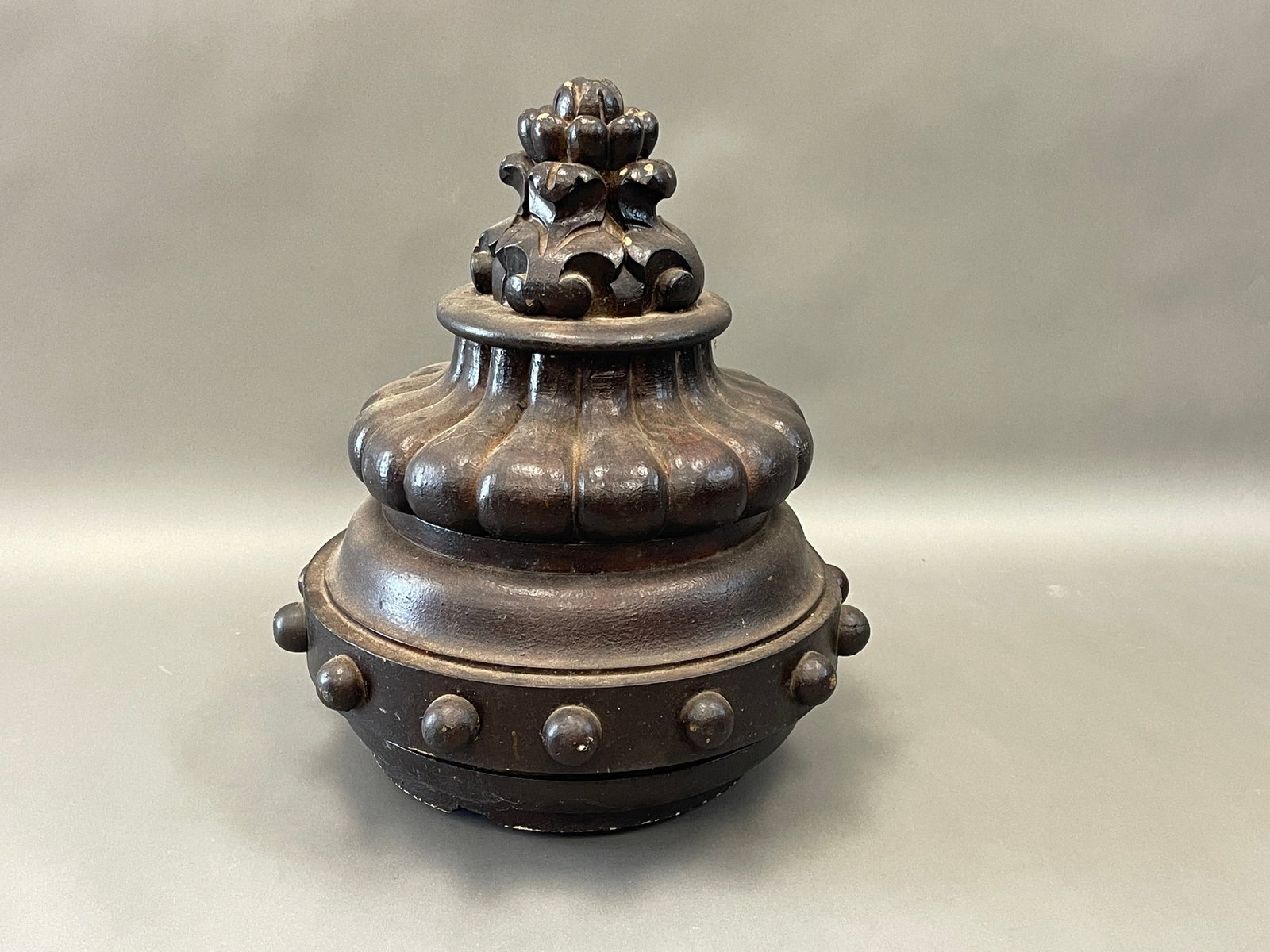 HUGE, CARVED, WOODEN, TURNED FINIAL, FOUND IN NEW YORK 20" X 24": HUGE, CARVED, WOODEN, TURNED FINIAL, FOUND IN NEW YORK20" x 24"