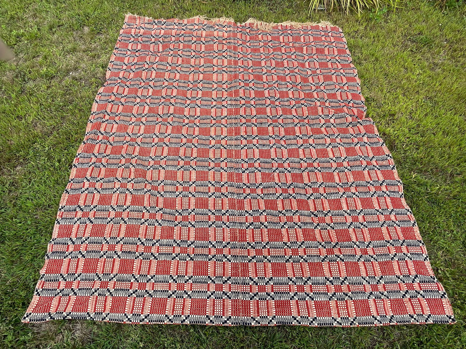 PLEASING RUST, DARK BLUE, & CREAM COLORED HOMESPUN 2-PIECE COVERLET (1 of 4)