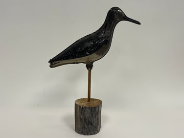 TINY SHORE BIRD ON WOODEN DISPLAY BASE 14" X 12"