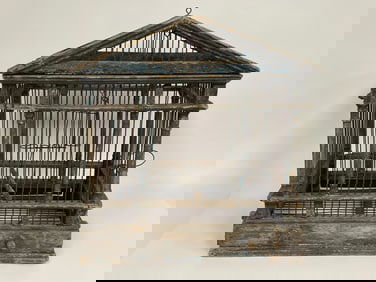 ANCIENT ARCHITECTURAL BIRDCAGE IN THE OLD BLUE 10" X 15" X 16"
