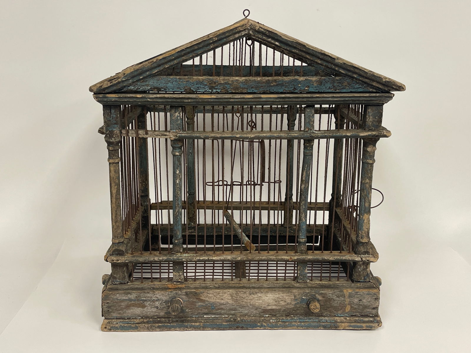 ANCIENT ARCHITECTURAL BIRDCAGE IN THE OLD BLUE 10" X 15" X 16" (1 of 4)